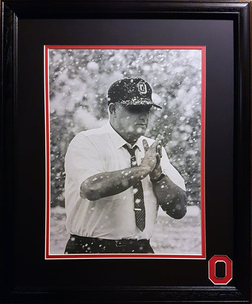 Ohio State Buckeyes football Woody Hayes in snow portrait custom framed picture
